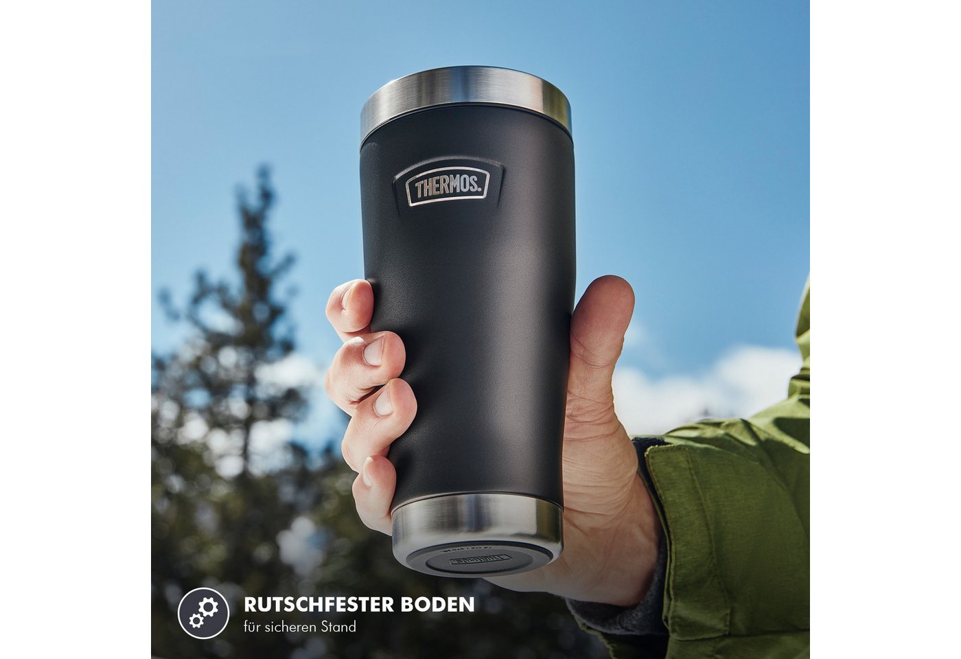 THERMOS Thermobecher ICON MUG, rutschfester Boden, 360° Trinkfunktion, spülmaschinenfest, 1-tlg., Edelstahl, Kunststoff, Silikon, 0,47l, 7h heiß & 22h kalt, abs – Bild 4 von 5