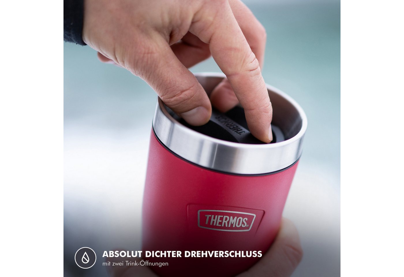 THERMOS Thermobecher ICON MUG, rutschfester Boden, 360° Trinkfunktion, spülmaschinenfest, 1-tlg., Edelstahl, Kunststoff, Silikon, 0,47l, 7h heiß & 22h kalt, abs – Bild 5 von 5