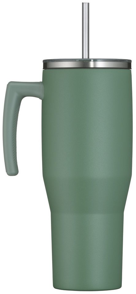 THERMOS Thermobecher REFRESHING SERIES ISOLIERTRINKBECHER mit Strohhalm, 1-tlg., Edelstahl, Kunststoff, Silikon, Titan, 1,10l, 6h heiß & 6h kalt, mit Griff – Bild 2 von 5