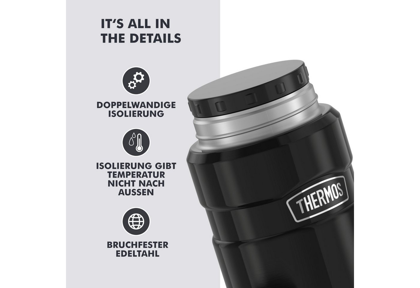 THERMOS Thermobehälter STAINLESS KING, Thermobehälter für Essen, spülmaschinenfest, Edelstahl, Kunststoff, Silikon, (1-tlg), 0,71l, 14h heiß & 24h kalt, dichter – Bild 3 von 5