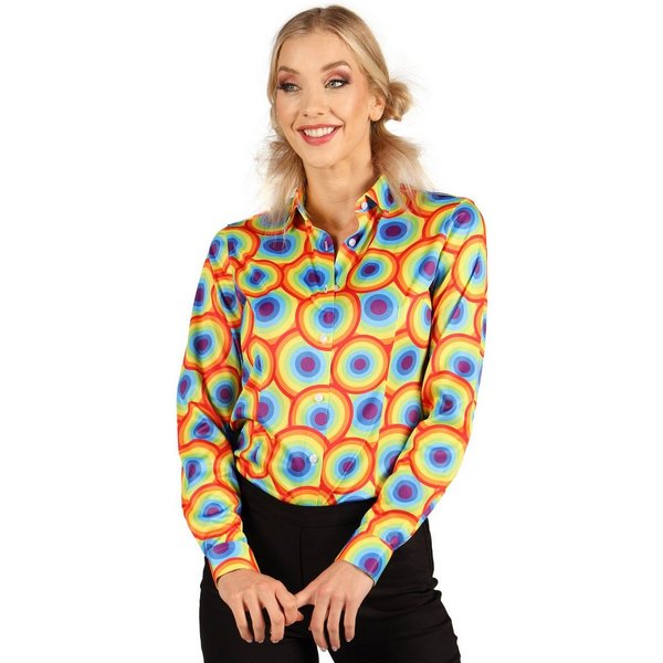 thetru Hippie-Kostüm 70er Bluse Rainbow Dots - Karneval Fasching, Für Schlager- und Mottopartys: bunte Damenbluse im Stil der 70er Jahr