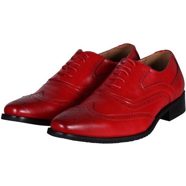 thetru Kostüm Oxford Herrenschuh rot, Elegante Brogue Schnürschuhe in knalliger Farbe