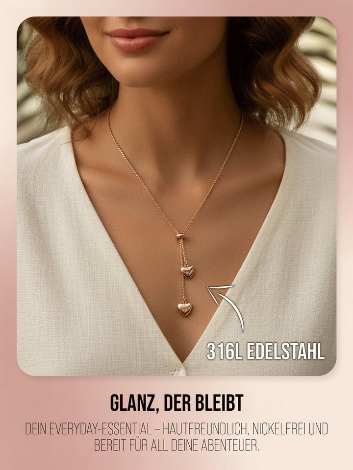 THIORA Edelstahlkette Bora Hearts (Einzel, Einzelartikel), wasserfest, nickelfrei, hypoallergen, verstellbar, Y-Kette, Boxkette – Bild 2 von 5
