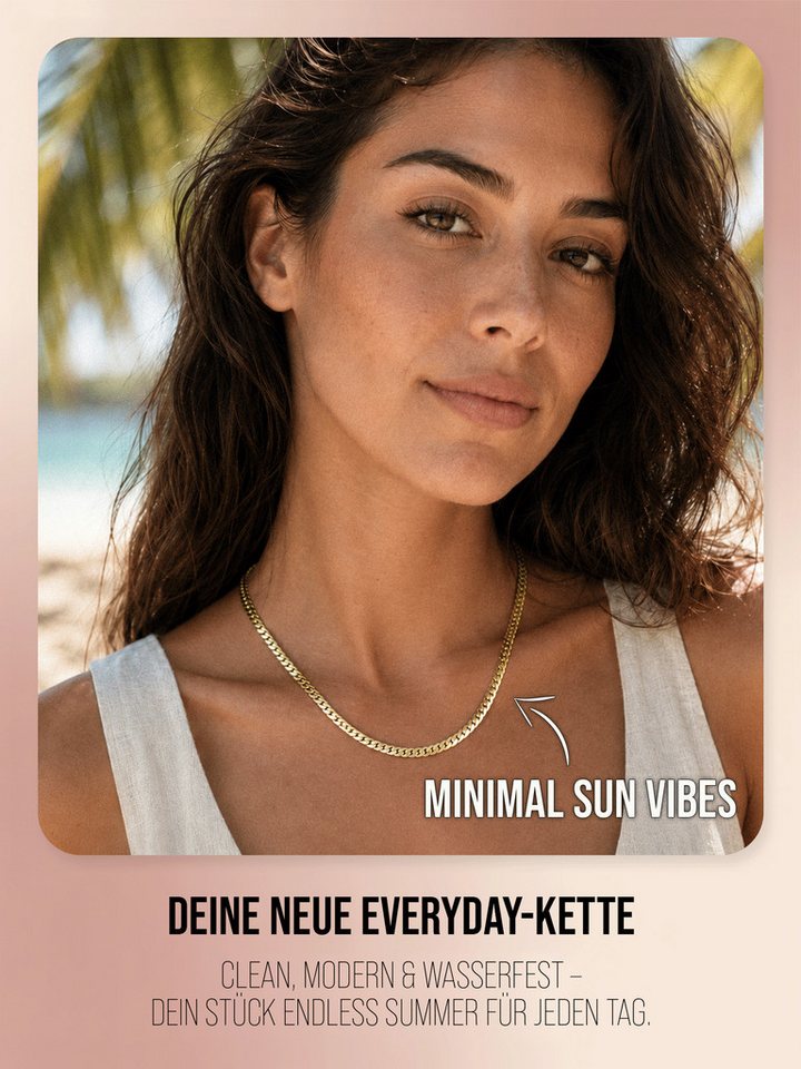 THIORA Edelstahlkette Sunwave (Einzelstück, Einzelkette ohne Anhänger), Wasserfest, flache Panzerkette, minimalistisch, Layering geeignet – Bild 2 von 5
