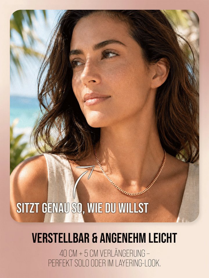 THIORA Edelstahlkette Sunwave (Einzelstück, Einzelkette ohne Anhänger), Wasserfest, flache Panzerkette, minimalistisch, Layering geeignet – Bild 4 von 5