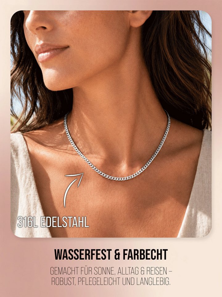 THIORA Edelstahlkette Sunwave (Einzelstück, Einzelkette ohne Anhänger), Wasserfest, flache Panzerkette, minimalistisch, Layering geeignet – Bild 5 von 5