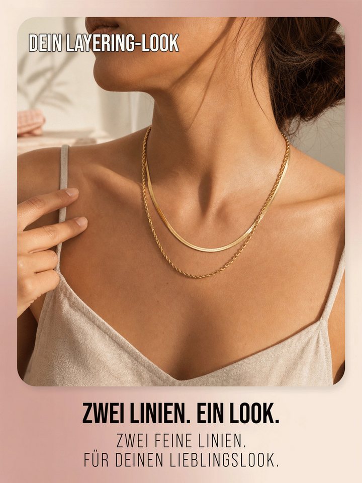 THIORA Edelstahlkette Twin Waves, doppelreihig, wasserfest, verstellbar, pflegeleicht, Layering-Look – Bild 2 von 5