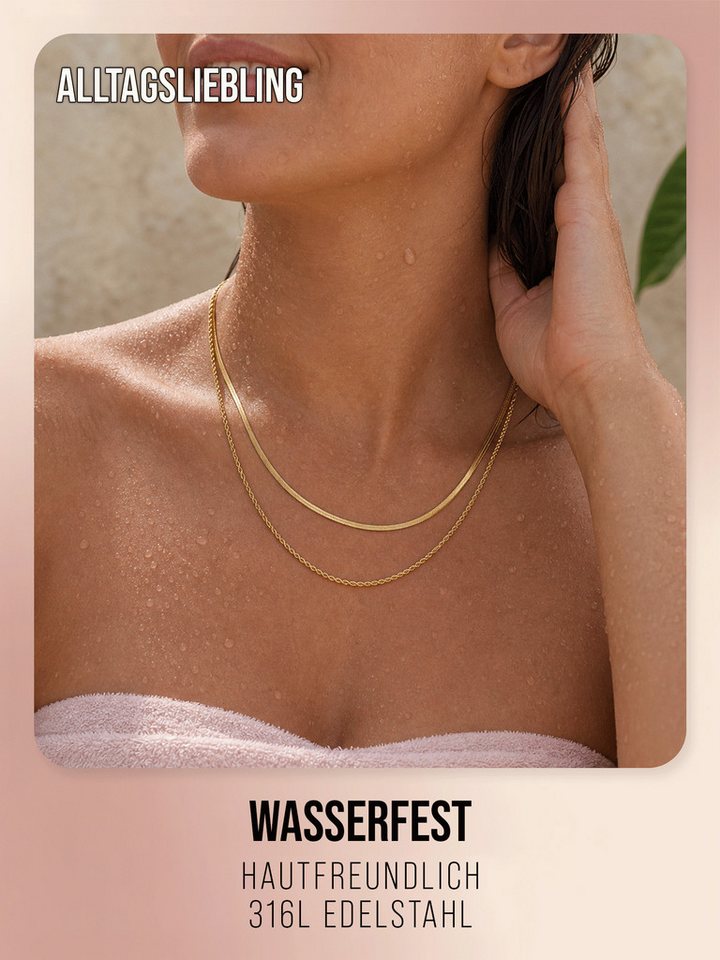 THIORA Edelstahlkette Twin Waves, doppelreihig, wasserfest, verstellbar, pflegeleicht, Layering-Look – Bild 5 von 5