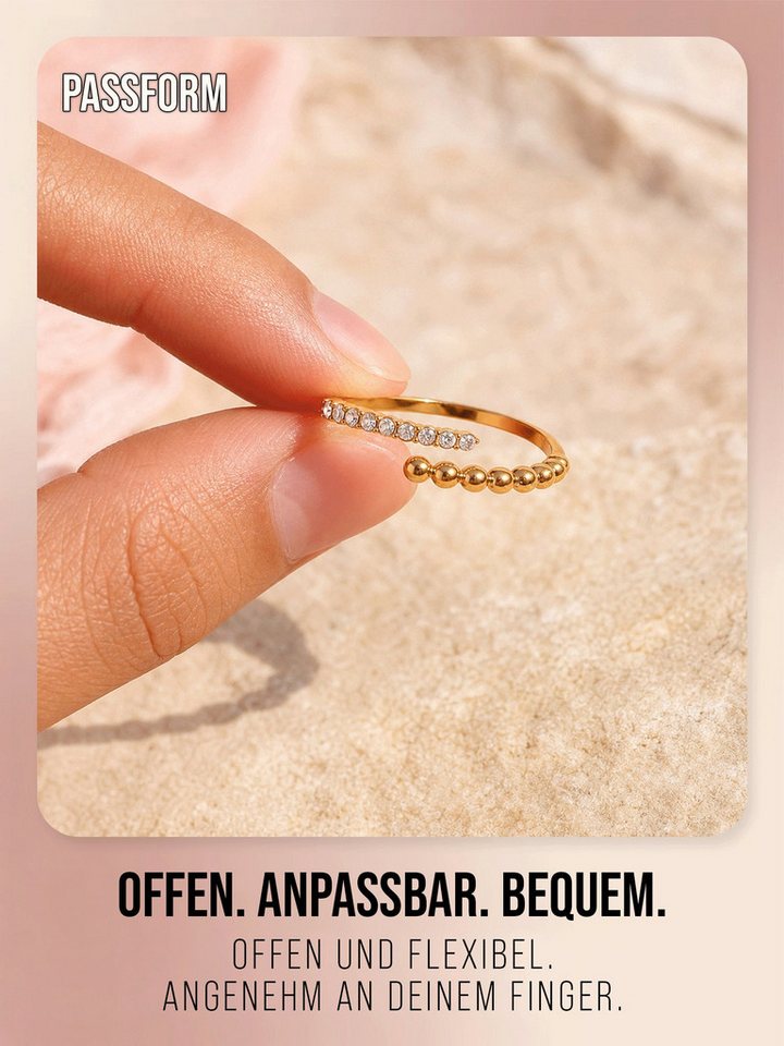THIORA Fingerring Bora Brilliance, 316L Edelstahl mit 9 Zirkonia-Steinen, offen & verstellbar – Bild 3 von 5
