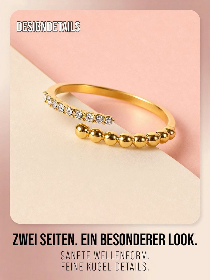 THIORA Fingerring Bora Brilliance, 316L Edelstahl mit 9 Zirkonia-Steinen, offen & verstellbar – Bild 4 von 5