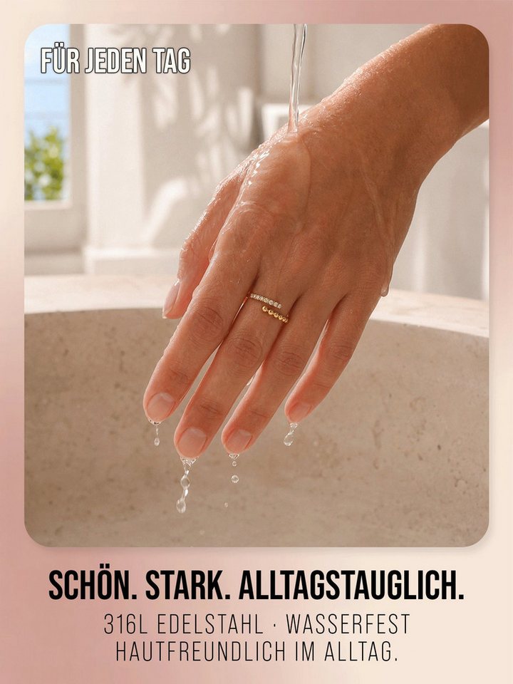 THIORA Fingerring Bora Brilliance, 316L Edelstahl mit 9 Zirkonia-Steinen, offen & verstellbar – Bild 5 von 5