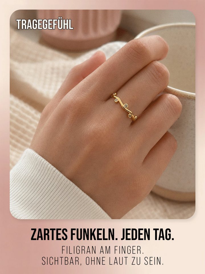 THIORA Fingerring Lagoon, 316L Edelstahl mit Zirkonia, offen & verstellbar – Bild 2 von 5