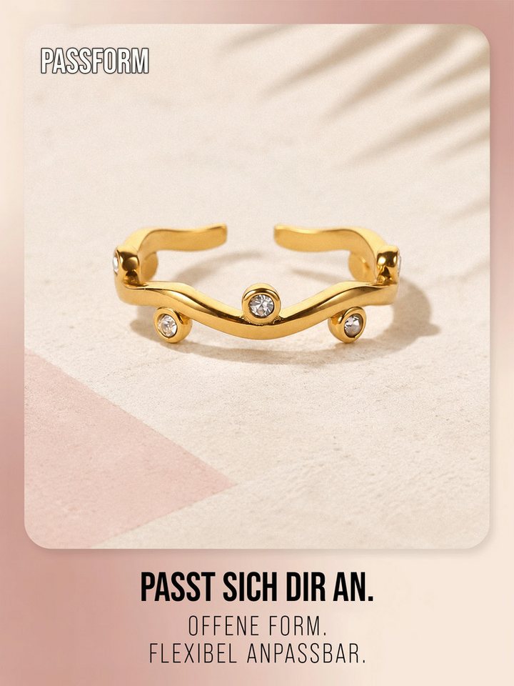 THIORA Fingerring Lagoon, 316L Edelstahl mit Zirkonia, offen & verstellbar – Bild 3 von 5