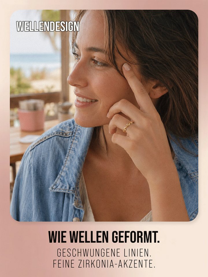 THIORA Fingerring Lagoon, 316L Edelstahl mit Zirkonia, offen & verstellbar – Bild 4 von 5