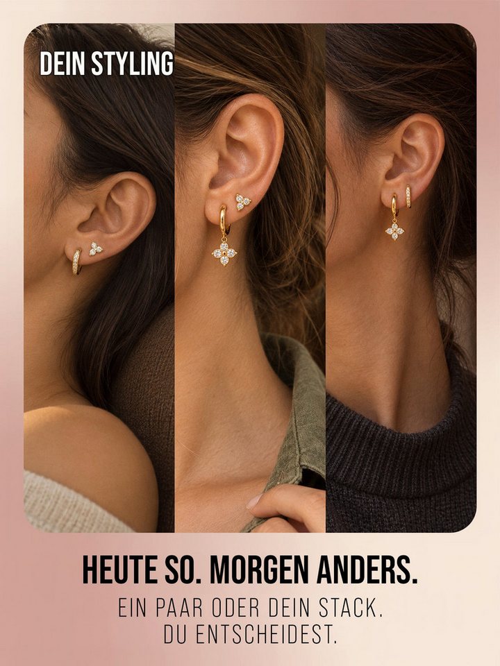THIORA Ohrring-Set Bloom Trio (Set, 6-tlg., 3 vollständige Paare), 3 Paar Creolen und Ohrstecker mit Zirkonia, 316L Edelstahl – Bild 4 von 5