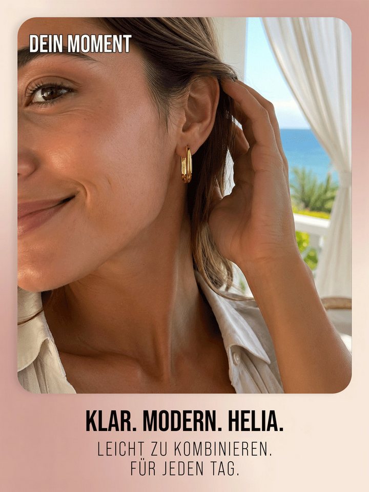 THIORA Paar Creolen Creolen »Helia« Damen, Edelstahl 18k vergoldet, wasserfest, wasserfest, hypoallergen, 25 x 15 mm – Bild 2 von 5