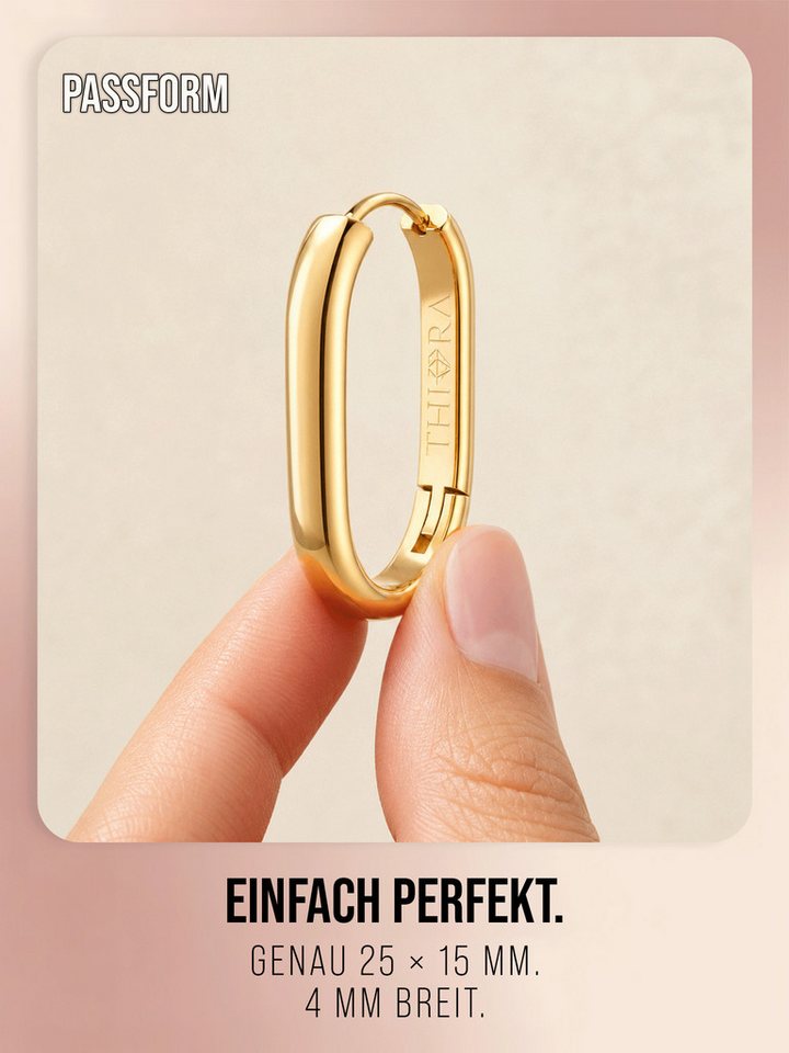 THIORA Paar Creolen Creolen »Helia« Damen, Edelstahl 18k vergoldet, wasserfest, wasserfest, hypoallergen, 25 x 15 mm – Bild 3 von 5