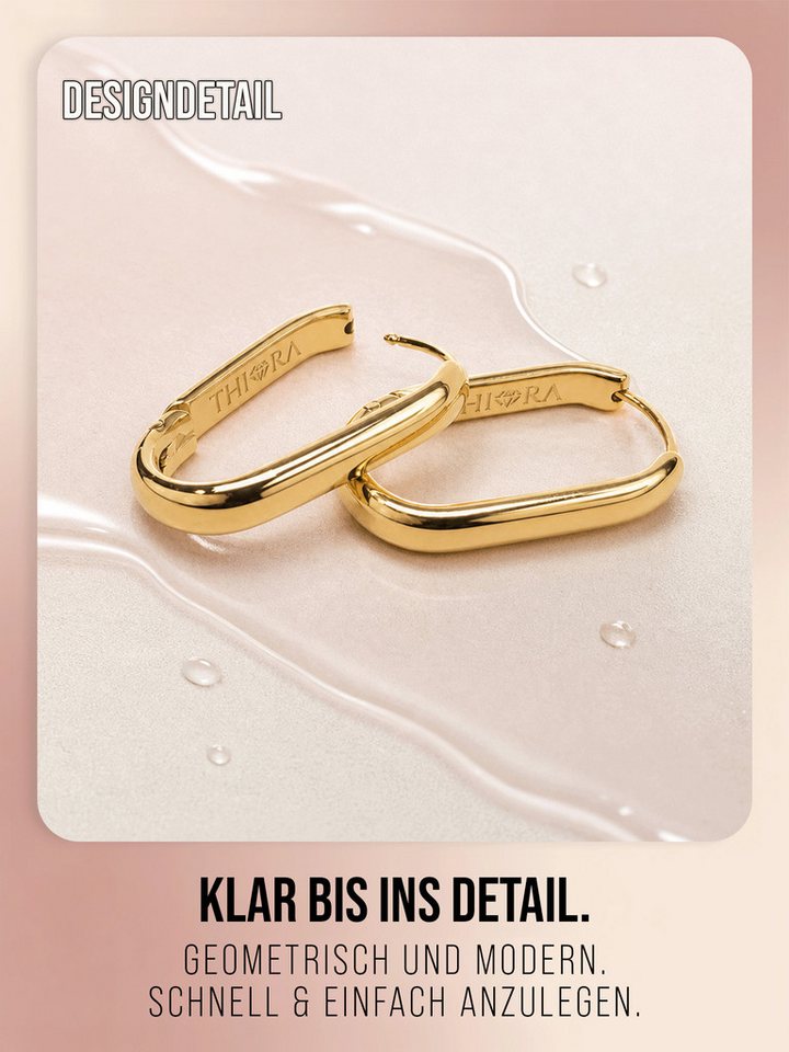THIORA Paar Creolen Creolen »Helia« Damen, Edelstahl 18k vergoldet, wasserfest, wasserfest, hypoallergen, 25 x 15 mm – Bild 4 von 5