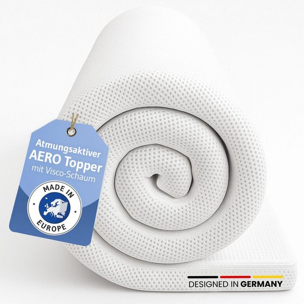 Third of Life, Topper Matratzentopper AERO ActiveClima - atmungsaktive Komfortauflage, 5 cm hoch, 100% hochwertiger Memory Schaum, Atmungsaktiv, feuchtigkeitsre