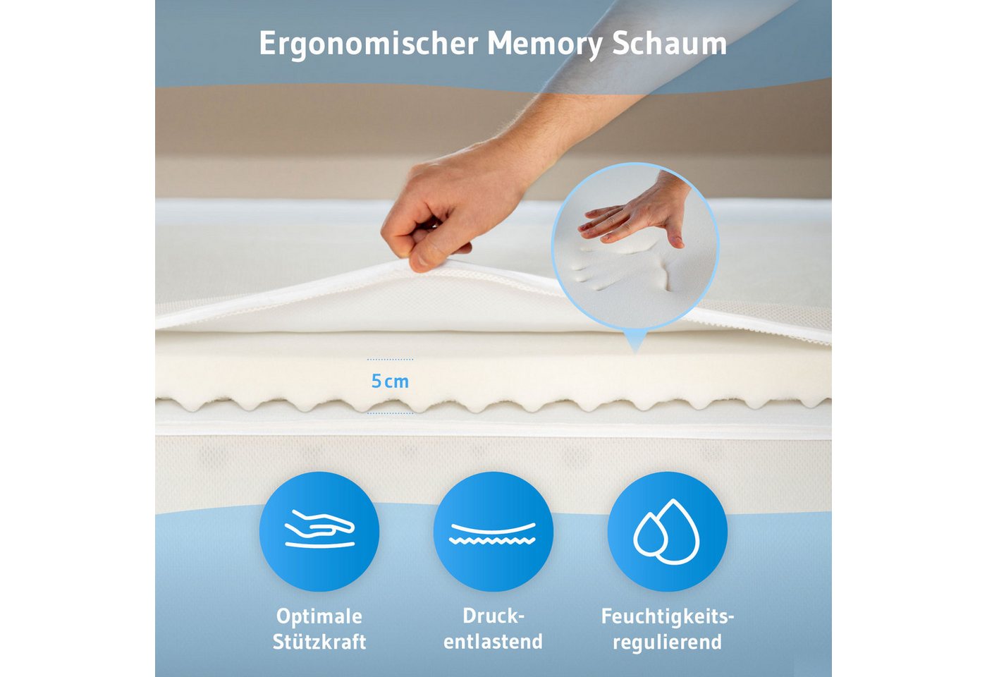 Third of Life, Topper Matratzentopper AERO ActiveClima - atmungsaktive Komfortauflage, 5 cm hoch, 100% hochwertiger Memory Schaum, Atmungsaktiv, feuchtigkeitsre – Bild 3 von 5
