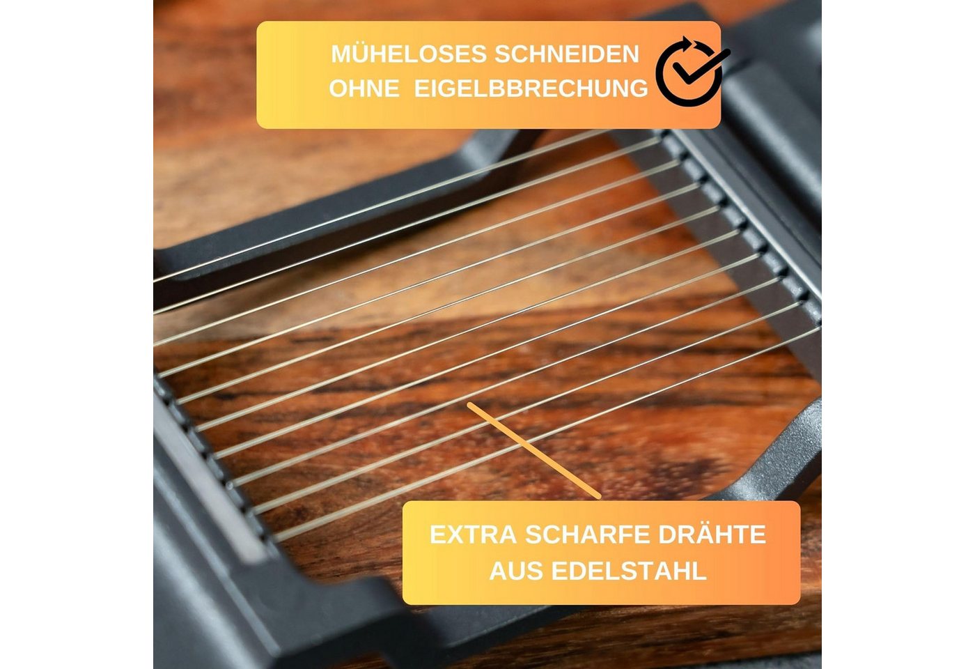Thiru Eierschneider Eierteiler - Mehrzweck mit Edelstahl Schneiddrähten für Eiergröße S-L, Edelstahl Schneiddrähte, Eiergröße S-L, Rezept E-Book, Made in German – Bild 3 von 5