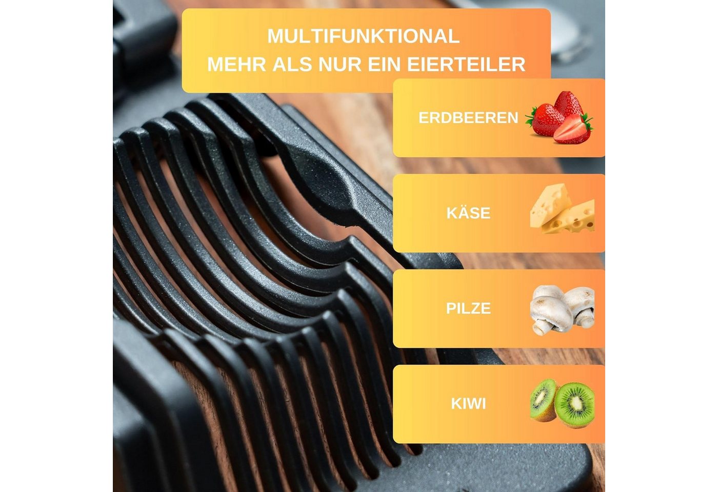 Thiru Eierschneider Eierteiler - Mehrzweck mit Edelstahl Schneiddrähten für Eiergröße S-L, Edelstahl Schneiddrähte, Eiergröße S-L, Rezept E-Book, Made in German – Bild 5 von 5