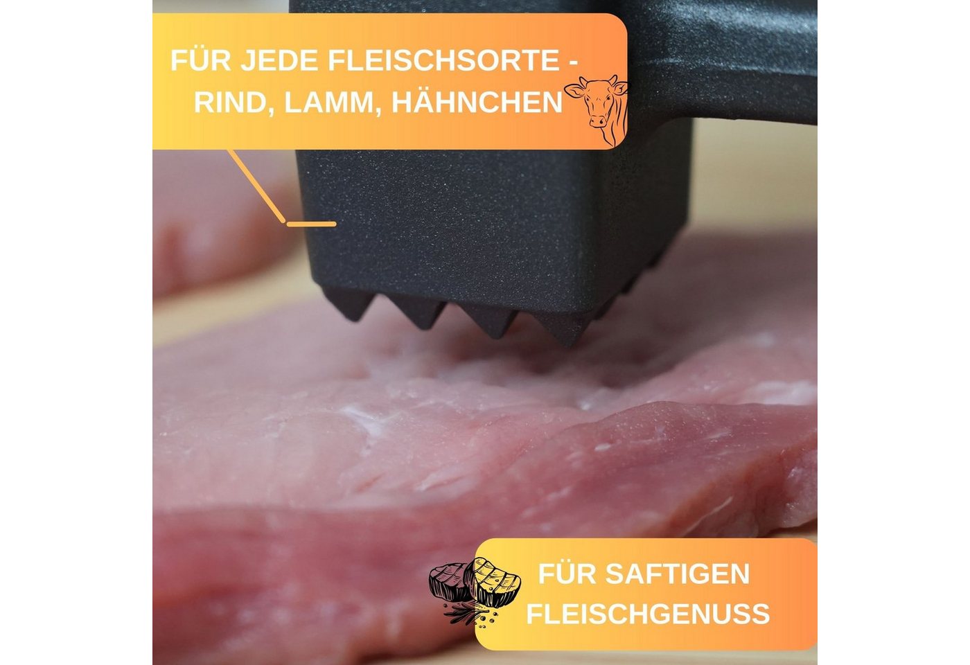 Thiru Fleischklopfer Fleischhammer Schnitzel, Kotelett - Hammer-Kopf mit Zwei Schlagflächen – Bild 2 von 5