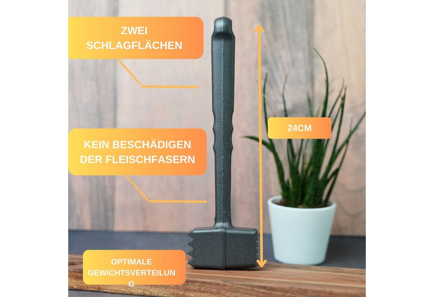 Thiru Fleischklopfer Fleischhammer Schnitzel, Kotelett - Hammer-Kopf mit Zwei Schlagflächen – Bild 3 von 5