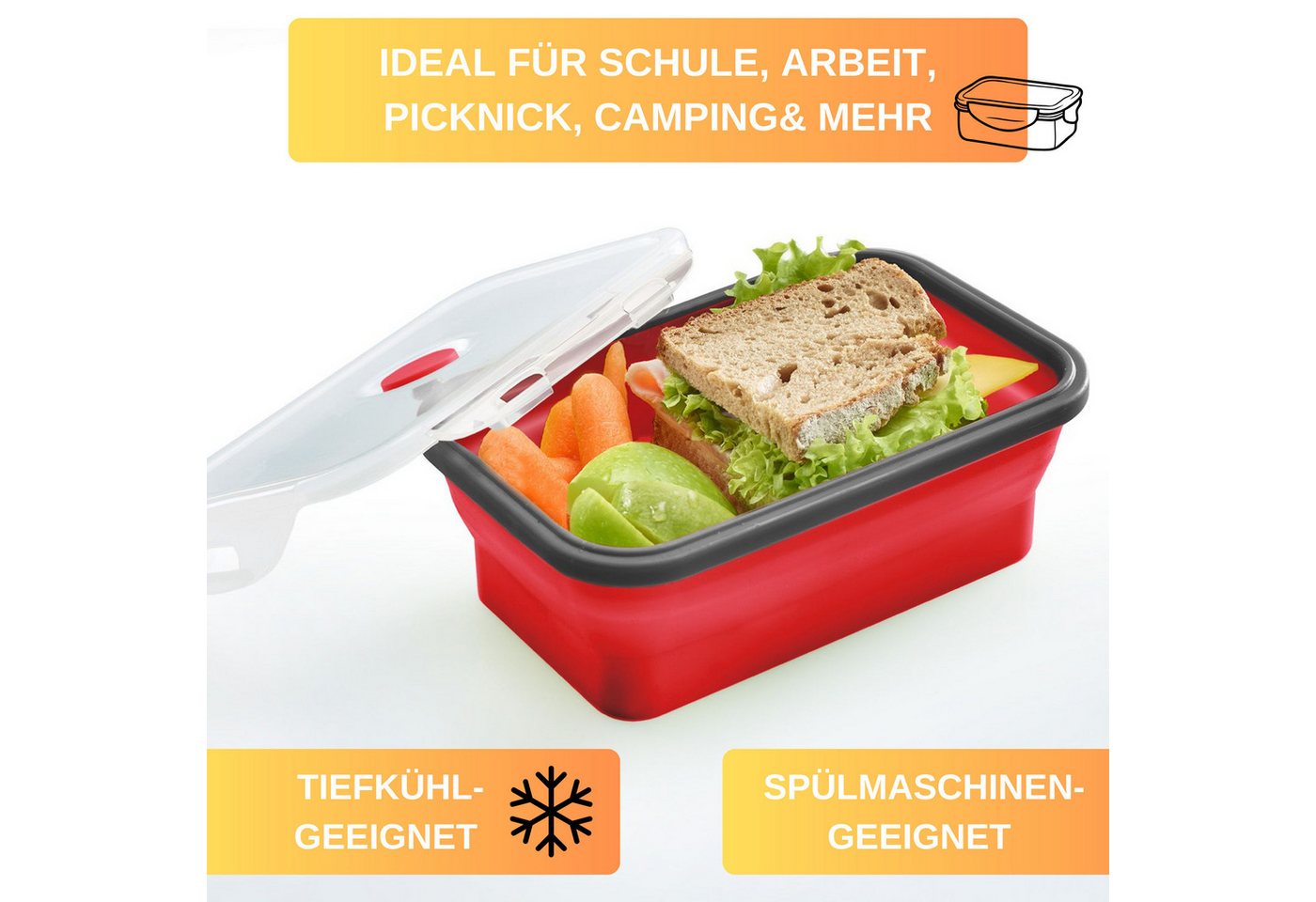 Thiru Frischhaltedose faltbar, eckig, mikrowellengeeignet, tiefkühlgeeignet, (1-tlg) – Bild 5 von 5