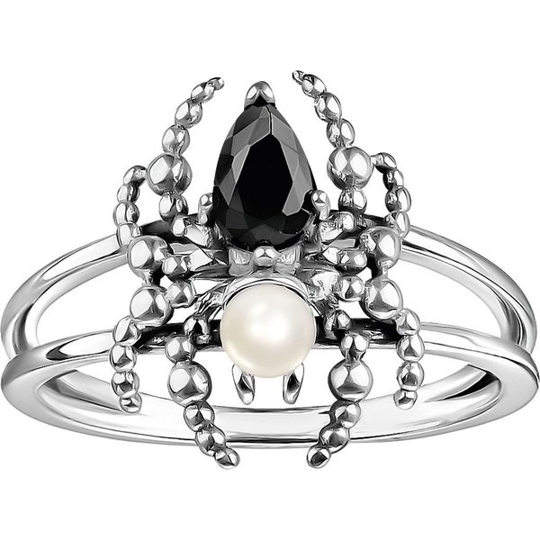 THOMAS SABO Fingerring Spider Romance, Spinnen-Optik, mit Zirkonia (synth) - mit Süßwasserzuchtperle