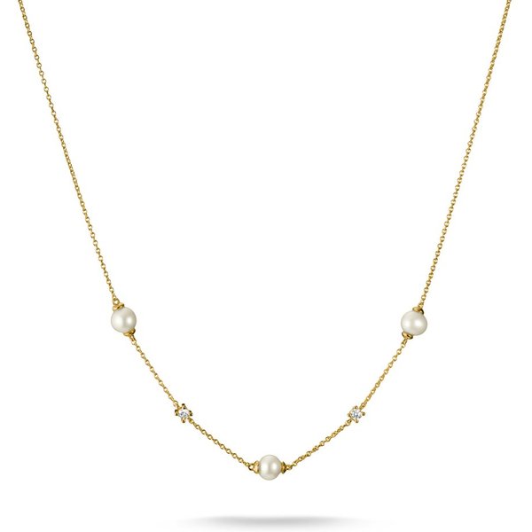 THOMAS SABO Kette mit Anhänger Kette mit Perlen gelbgoldfarben, mit Zirkonia (synth) - mit Süßwasserzuchtperle