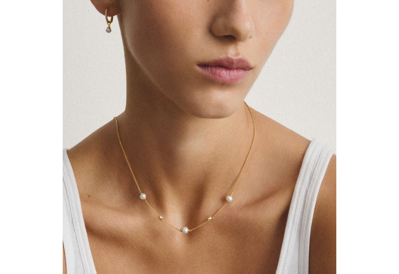 THOMAS SABO Kette mit Anhänger Kette mit Perlen gelbgoldfarben, mit Zirkonia (synth) - mit Süßwasserzuchtperle – Bild 4 von 4