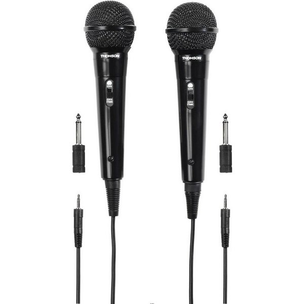 Thomson Mikrofon Set 2x Dynamisches Mikrofon kabelgebunden Schwarz (Set), 3m Kabel Party Veranstaltung DJ Mix Karaoke 3,5mm 6,35mm Stecker