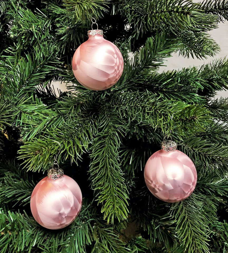 Thüringer Glasdesign Christbaumschmuck JACK 12x Glas Eislack Christbaumkugeln 6cm Thüringer Weihnachtskugeln, echt Glas, teilweise Handarbeit, inkl. praktischer – Bild 2 von 5