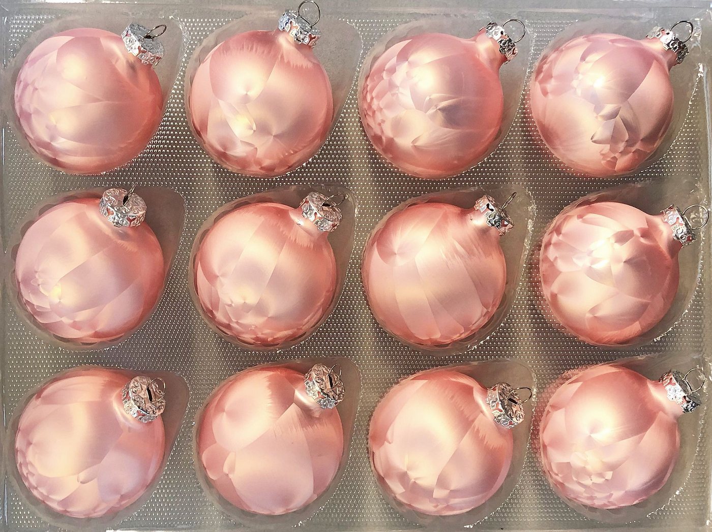Thüringer Glasdesign Christbaumschmuck JACK 12x Glas Eislack Christbaumkugeln 6cm Thüringer Weihnachtskugeln, echt Glas, teilweise Handarbeit, inkl. praktischer – Bild 3 von 5