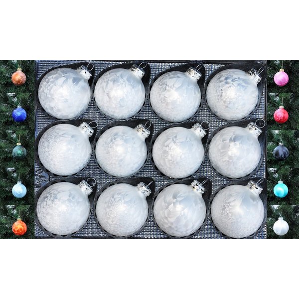 Thüringer Glasdesign Christbaumschmuck JACK 12x Glas Eislack Christbaumkugeln 6cm Thüringer Weihnachtskugeln, echt Glas, teilweise Handarbeit, inkl. praktischer