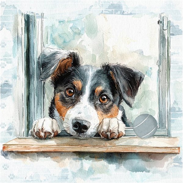 ti-flair Papierserviette, Servietten Papier 33x33cm 3-lag. mit Hund am Fenster Motiv 20 Stück