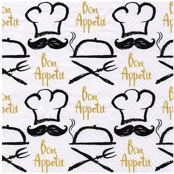 ti-flair Papierserviette, Servietten Papier 33x33cm 3-lagig Bon Appetit 20 Stück Schwarz / Gold