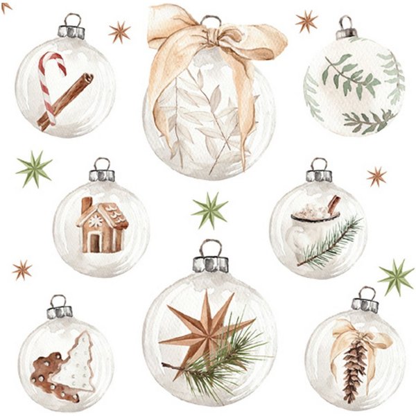 ti-flair Papierserviette, Servietten Papier 33x33cm 3-lagig mit Weihnachtskugeln Motiv 20 Stk.