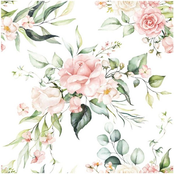 ti-flair Papierserviette, Servietten Papier 33x33cm 3-lagig mit Rosen Motiv 20 Stück Weiß / Rosa
