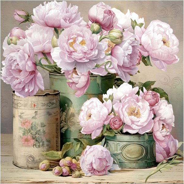 ti-flair Papierserviette, Servietten Papier 33x33cm 3-lagig Pfingstrosen Blumen Vintage 20 Stück