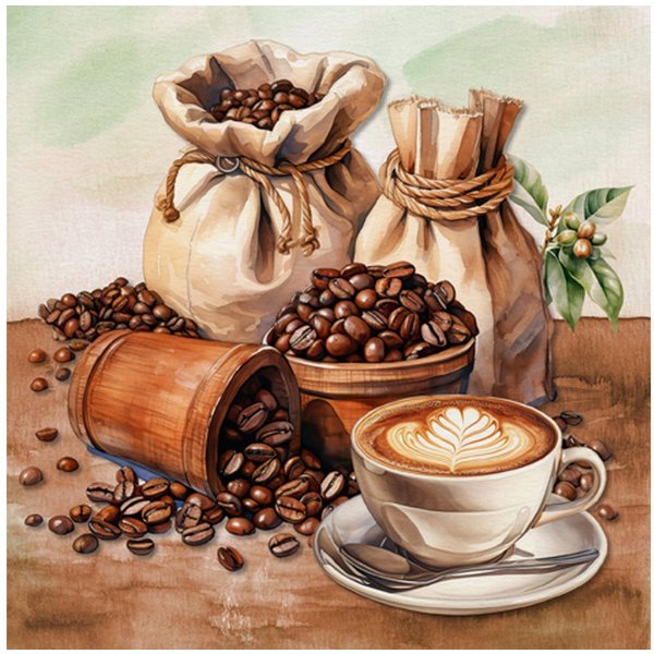 ti-flair Papierserviette, Servietten Papier 33x33cm 3-lagig mit Kaffee & Bohnen Motiv 20 Stück