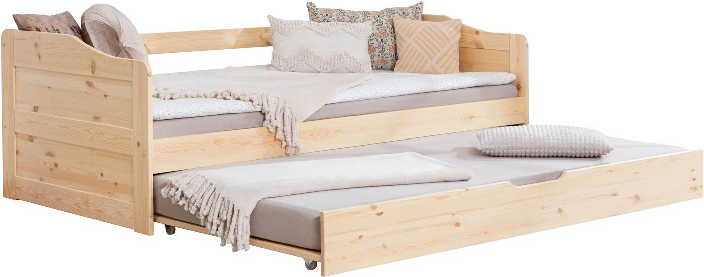Ticaa Funktionsbett Melinda, Daybett, Jugendbett, 2 Schlafplätze, Schublade auf Rollen, FSC®-zertifizierte Kiefer, 2 Rollroste, Massivholz – Bild 3 von 5