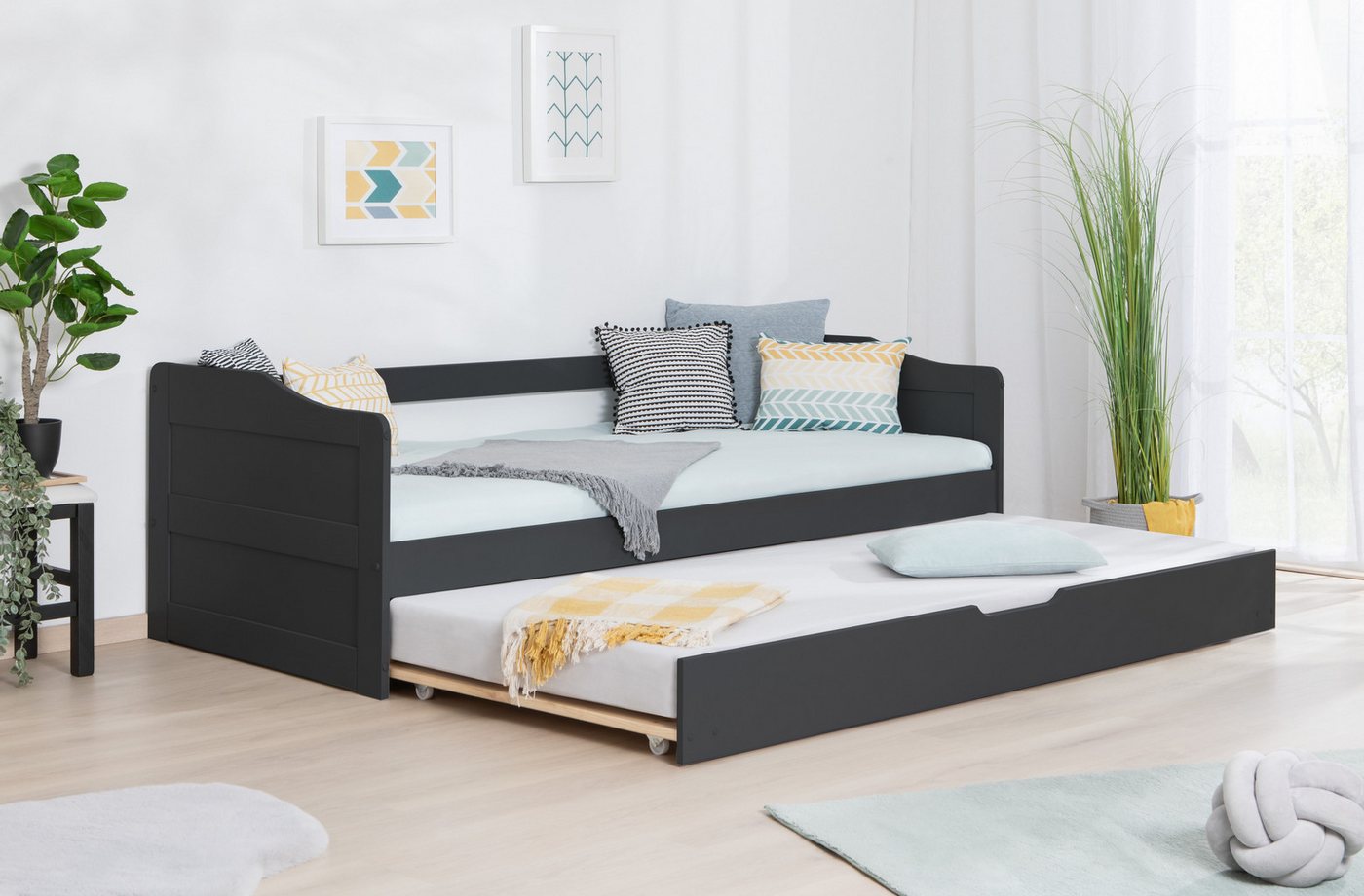 Ticaa Funktionsbett Melinda, Daybett, Jugendbett, 2 Schlafplätze, Schublade auf Rollen, FSC®-zertifizierte Kiefer, 2 Rollroste, Massivholz – Bild 4 von 5