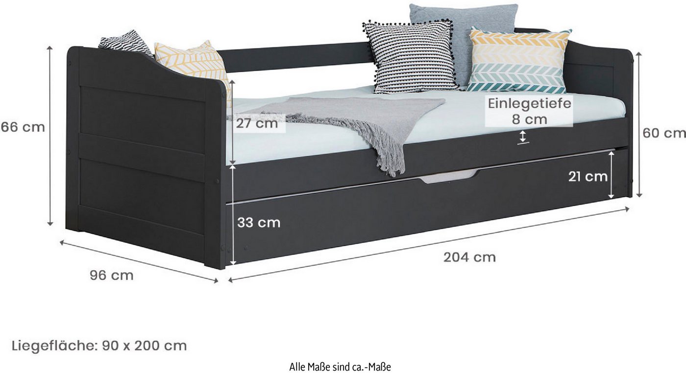 Ticaa Funktionsbett Melinda, Daybett, Jugendbett, 2 Schlafplätze, Schublade auf Rollen, FSC®-zertifizierte Kiefer, 2 Rollroste, Massivholz – Bild 5 von 5