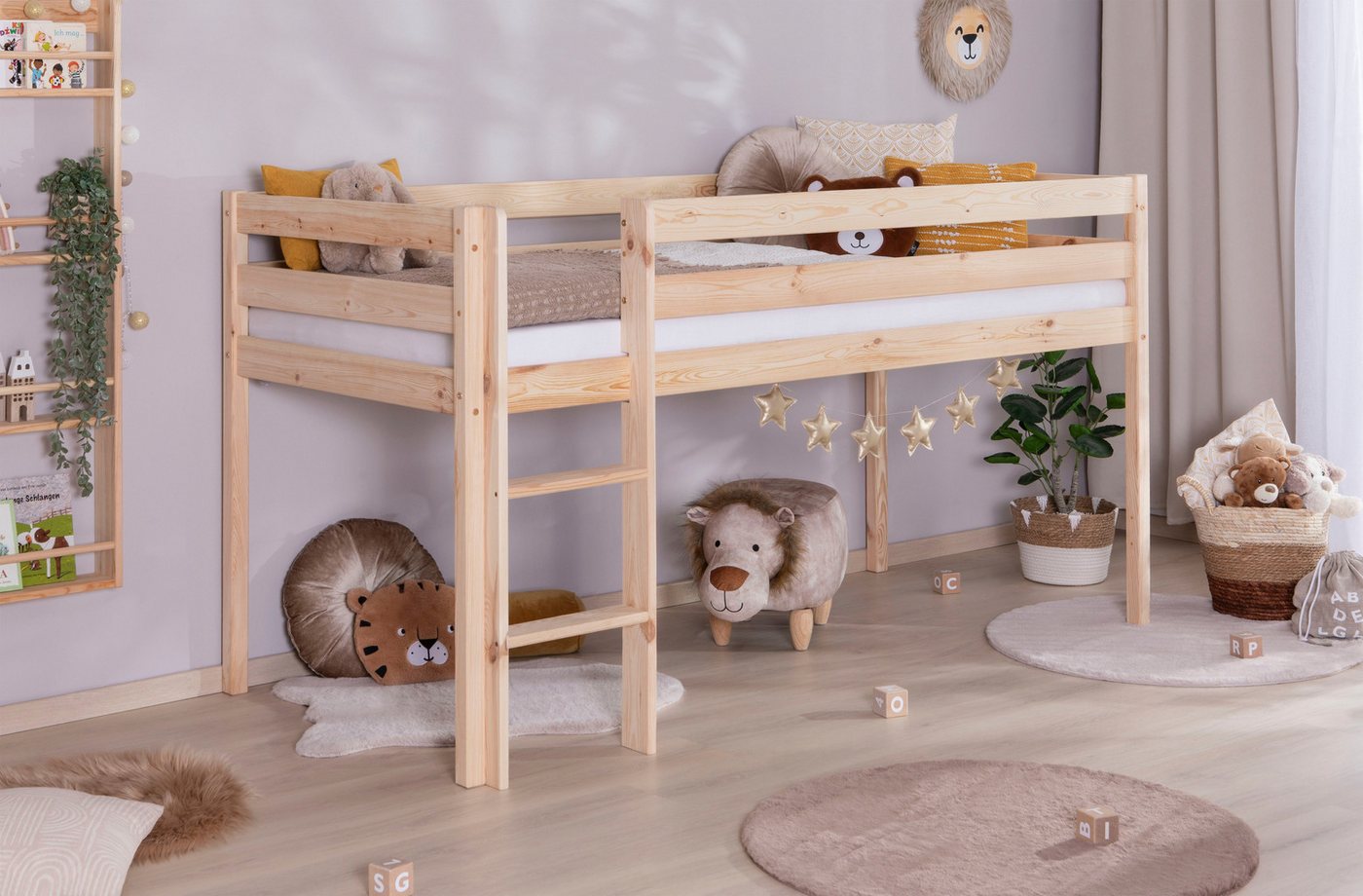 Ticaa Hochbett Malte, FSC®-zertifizierte Kiefer (90x200cm Liegefläche, Höhe 114cm) mit Rollrost – Bild 2 von 5