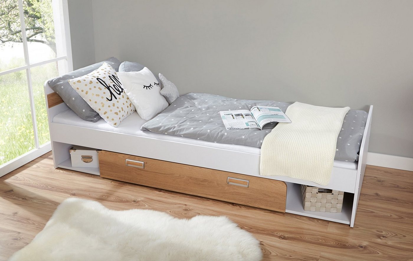 Ticaa Jugendzimmer-Set Lori, (Set, 6-tlg., Bett, Schrank, Schreibtisch, Standregal, Wandregal, Nachttisch), Bett + Schrank + Schreibtisch + Standregal + Wandreg – Bild 3 von 5