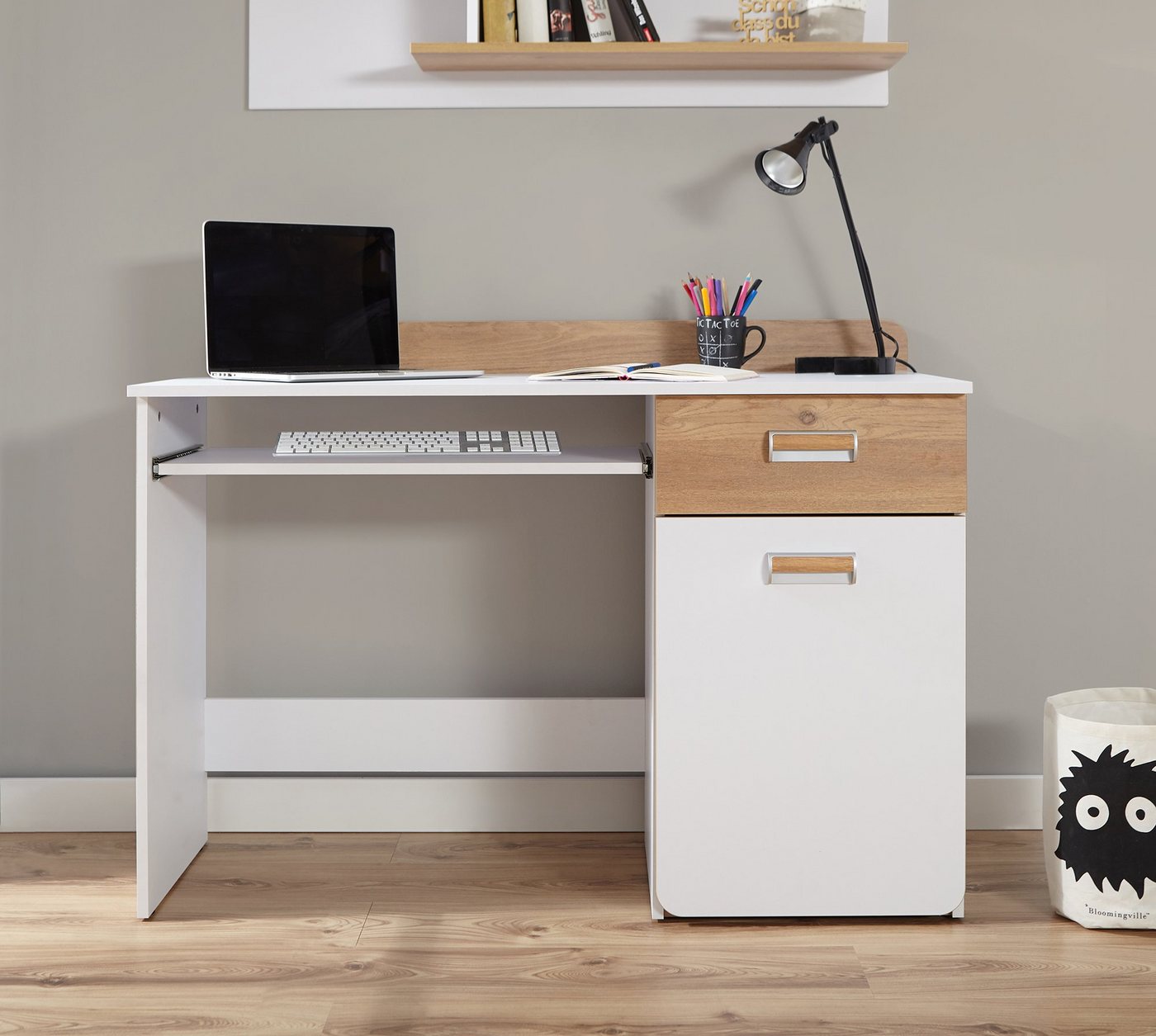 Ticaa Jugendzimmer-Set Lori, (Set, 6-tlg., Bett, Schrank, Schreibtisch, Standregal, Wandregal, Nachttisch), Bett + Schrank + Schreibtisch + Standregal + Wandreg – Bild 4 von 5
