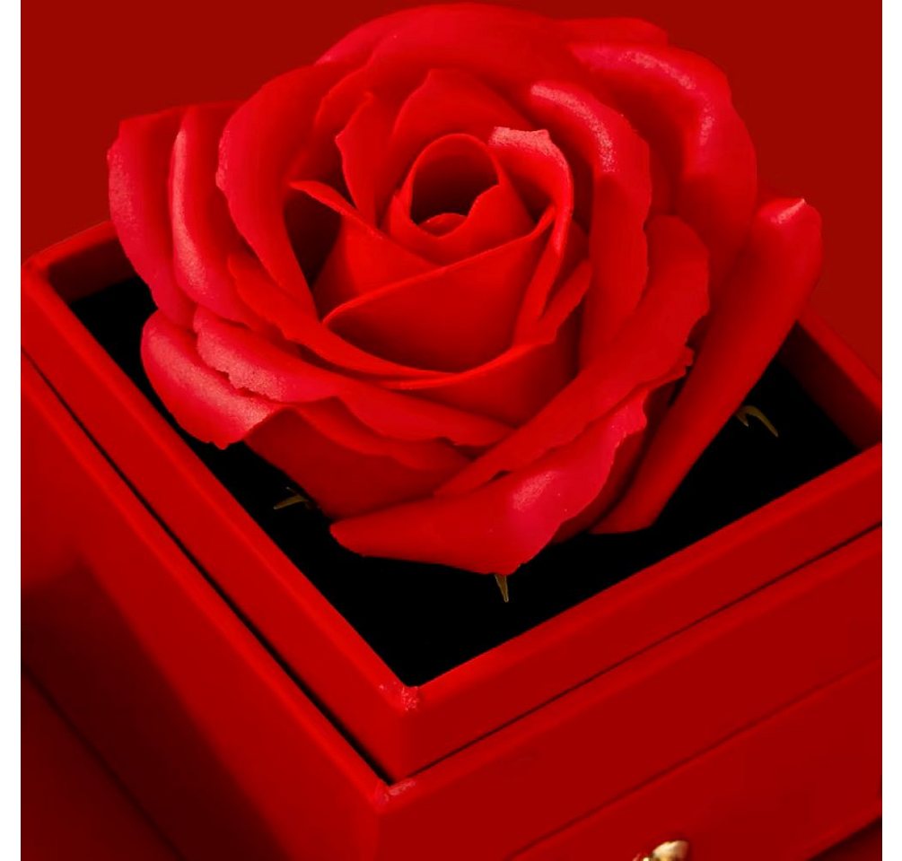 Kunstblume Echte Rose mit vierblättrigem Kleeblatt Kette Box in Rot, Tidy – Bild 5 von 5