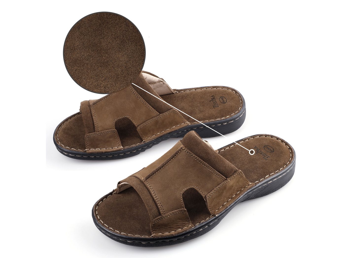 TIESTRA Herren Hausschuhe, Herren Pantoletten, Leichten Sommer Leder Sandalen Pantolette Bequem Unterstützung, für Innen- und Außenbereich EU41-47 – Bild 2 von 5